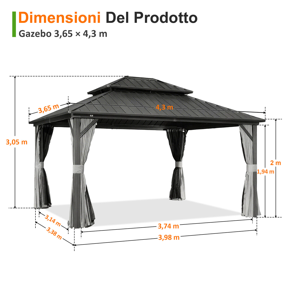 Patioslife Luxury Haven Gazebo da Giardino in Alluminio con Tetto Doppio Ventilato, Grondaie per il Draining, Colonne da 120×120 mm e Tende – Gazebo da Esterno Popolare per Cortile e Giardino