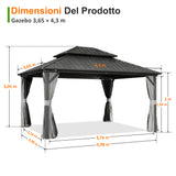 Patioslife Luxury Haven Gazebo da Giardino in Alluminio con Tetto Doppio Ventilato, Grondaie per il Draining, Colonne da 120×120 mm e Tende – Gazebo da Esterno Popolare per Cortile e Giardino