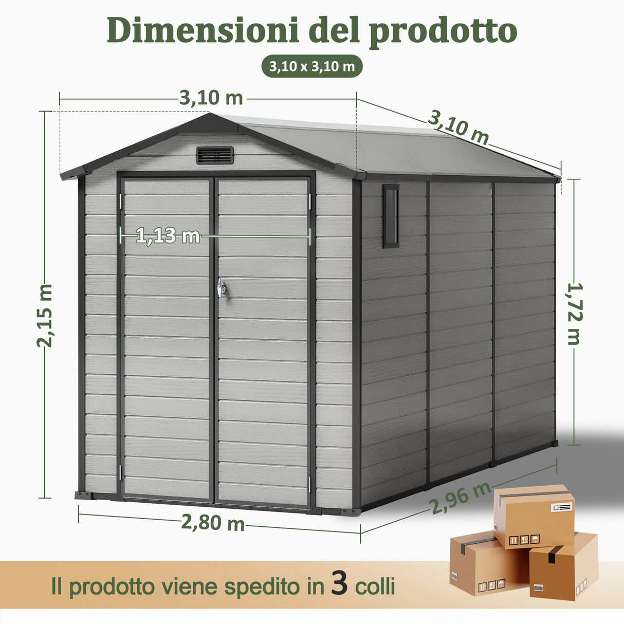 Patioslife YardVault Casetta da Giardino in Resina con Pavimento Impermeabile, Finestra e Porta con Serratura – Shed da Giardino Esterno, Protezione per Attrezzi e Giardino