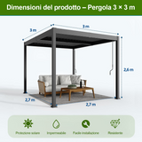 Patioslife Atlantic™ Pergola in Alluminio con Tetto Regolabile e Luci LED Ambientali, Pergola Autoportante per Giardino, Patio, Terrazza e Piscina – Soluzione Esterno per Relax e Comfort
