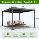 Patioslife Atlantic™ Pergola in Alluminio con Tetto Regolabile e Luci LED Ambientali, Pergola Autoportante per Giardino, Patio, Terrazza e Piscina – Soluzione Esterno per Relax e Comfort