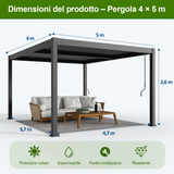 Patioslife Atlantic™ Pergola in Alluminio con Tetto Regolabile e Luci LED Ambientali, Pergola Autoportante per Giardino, Patio, Terrazza e Piscina – Soluzione Esterno per Relax e Comfort