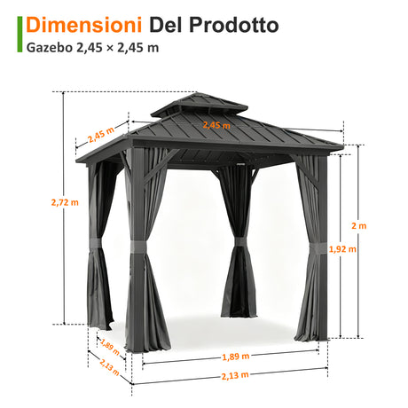 Patioslife Luxury Haven Gazebo da Giardino in Alluminio con Tetto Doppio Ventilato, Grondaie per il Draining, Colonne da 120×120 mm e Tende – Gazebo da Esterno Popolare per Cortile e Giardino