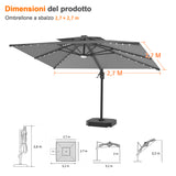Patioslife Aegis Pro Ombrellone a Braccio con Luci LED, Struttura in Alluminio Rinforzato e Verniciato a Polvere — Ombrellone da Giardino e Patio per Esterni