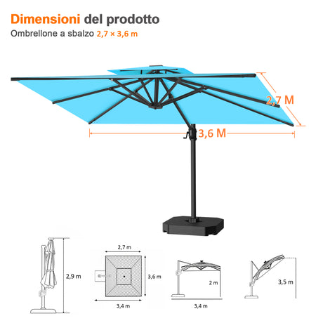 Patioslife Aegis Pro™ Ombrellone a Braccio con Base Incrociata, Struttura Robusta e Palo in Alluminio Verniciato a Polvere – Ombrellone da Giardino e Patio per Esterni