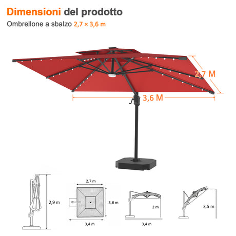 Patioslife Aegis Pro Ombrellone a Braccio con Luci LED, Struttura in Alluminio Rinforzato e Verniciato a Polvere — Ombrellone da Giardino e Patio per Esterni