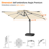 Patioslife Aegis Premium Ombrellone a Braccio con Luci LED a Striscia su Tutte le Stecche, Stecche in Fibra di Vetro, Palo in Alluminio Verniciato a Polvere e Copertura Protettiva – Ombrellone da Giardino e Patio di Lusso per Esterni
