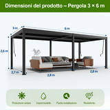 Patioslife Atlantic™ Pergola in Alluminio con Tetto Regolabile e Luci LED Ambientali, Pergola Autoportante per Giardino, Patio, Terrazza e Piscina – Soluzione Esterno per Relax e Comfort