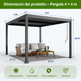 Patioslife Atlantic™ Pergola in Alluminio con Tetto Regolabile e Luci LED Ambientali, Pergola Autoportante per Giardino, Patio, Terrazza e Piscina – Soluzione Esterno per Relax e Comfort