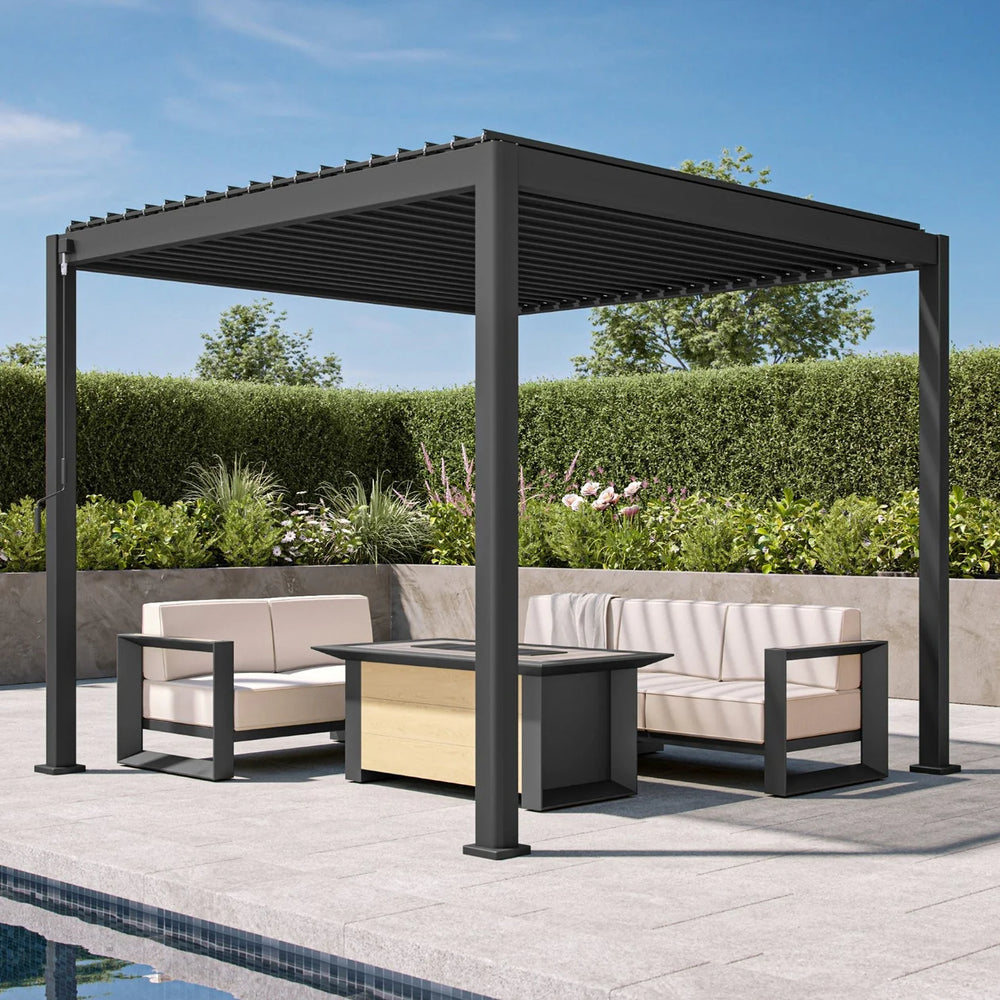 Patioslife Atlantic™ Pergola in Alluminio con Tetto Regolabile e Luci LED Ambientali, Pergola Autoportante per Giardino, Patio, Terrazza e Piscina – Soluzione Esterno per Relax e Comfort