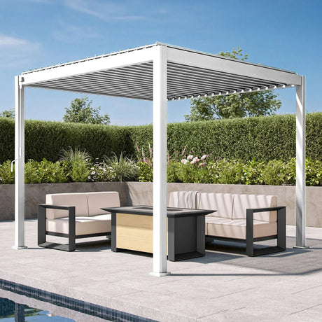 Patioslife Atlantic™ Pergola in Alluminio con Tetto Regolabile e Luci LED Ambientali, Pergola Autoportante per Giardino, Patio, Terrazza e Piscina – Soluzione Esterno per Relax e Comfort