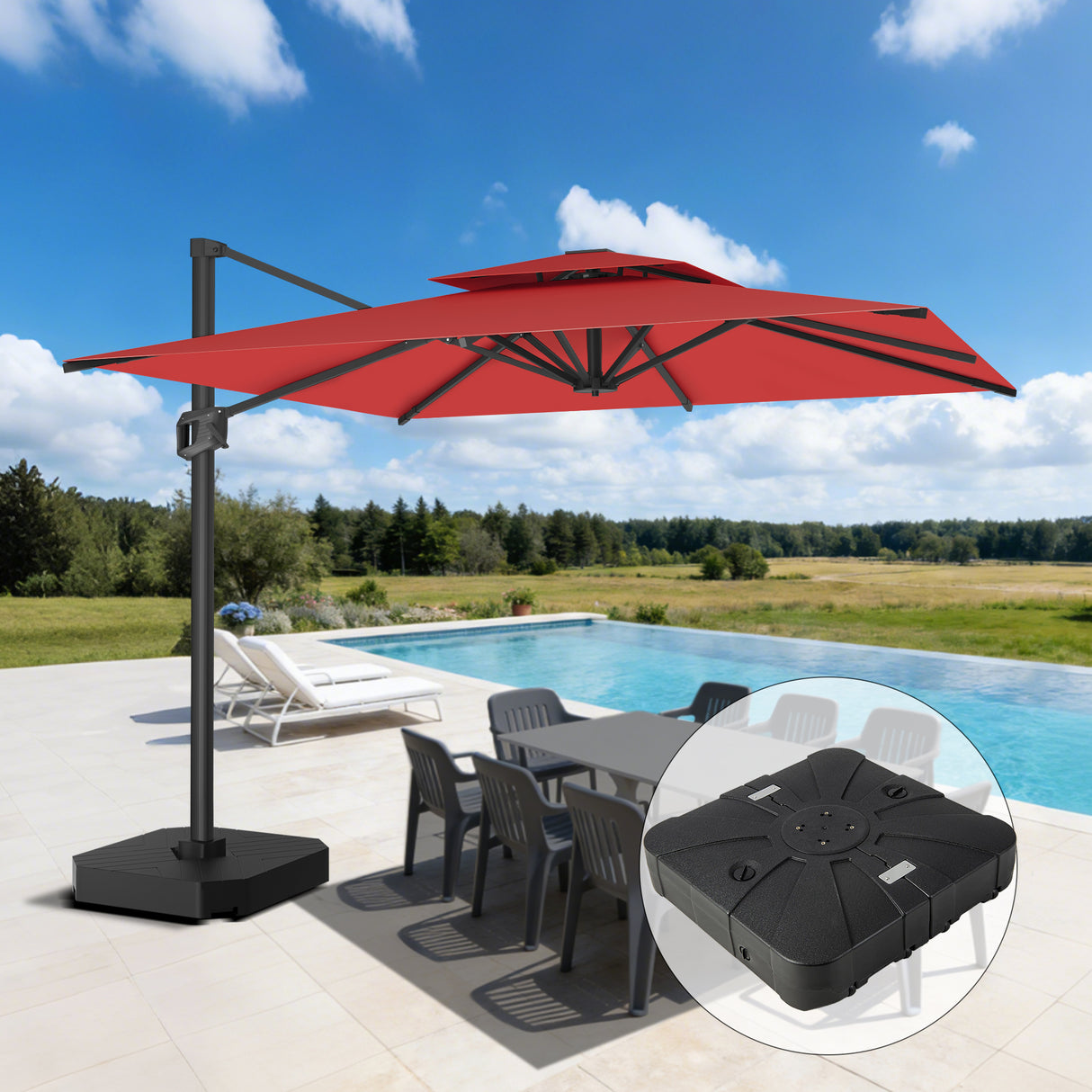 Patioslife Aegis Pro™ Ombrellone a Braccio con Base Incrociata, Struttura Robusta e Palo in Alluminio Verniciato a Polvere – Ombrellone da Giardino e Patio per Esterni