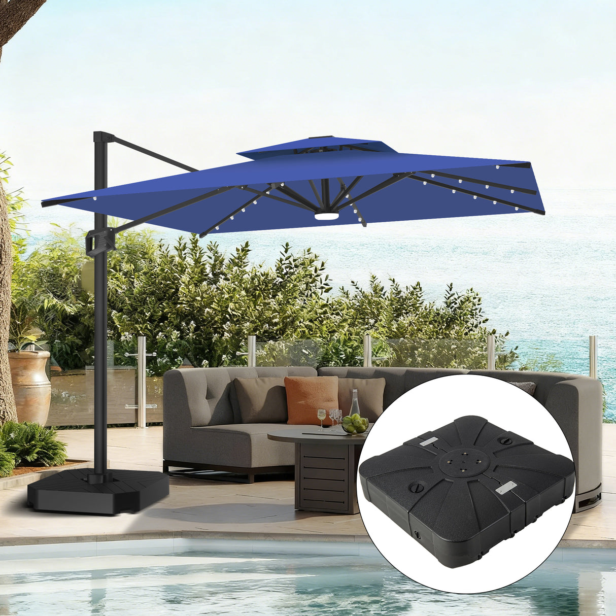 Patioslife Aegis Pro Ombrellone a Braccio con Luci LED, Struttura in Alluminio Rinforzato e Verniciato a Polvere — Ombrellone da Giardino e Patio per Esterni