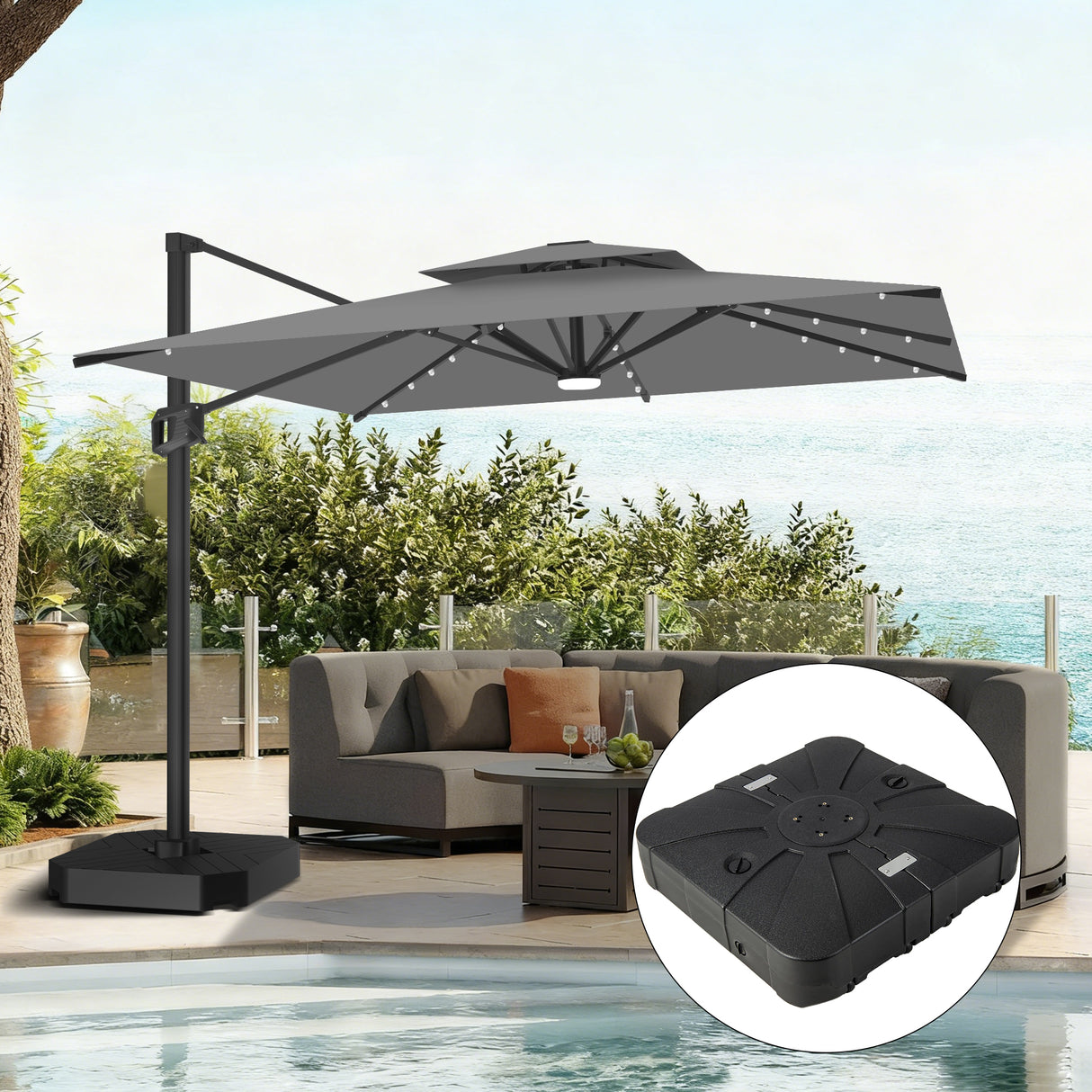 Patioslife Aegis Pro Ombrellone a Braccio con Luci LED, Struttura in Alluminio Rinforzato e Verniciato a Polvere — Ombrellone da Giardino e Patio per Esterni
