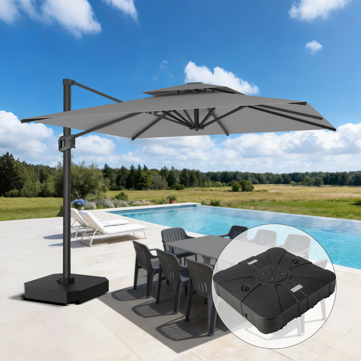 Patioslife Aegis Pro™ Ombrellone a Braccio con Base Incrociata, Struttura Robusta e Palo in Alluminio Verniciato a Polvere – Ombrellone da Giardino e Patio per Esterni