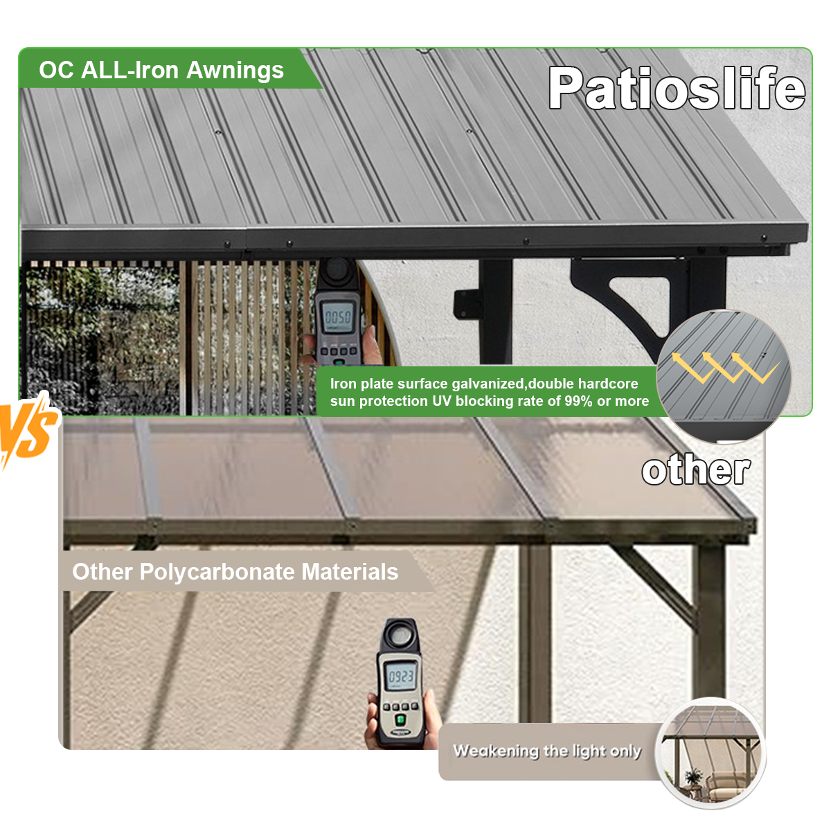 Patioslife Haven Gazebo da Giardino a Tetto Rigido Montato a Parete in Alluminio, Pergola Resistente per Giardino, Cortile o Terrazza, Tetto per Esterni
