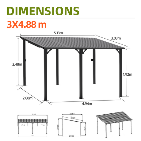 Patioslife Haven Gazebo da Giardino a Tetto Rigido Montato a Parete in Alluminio, Pergola Resistente per Giardino, Cortile o Terrazza, Tetto per Esterni
