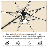 Patioslife Aegis Premium Ombrellone a Braccio con Luci LED a Striscia su Tutte le Stecche, Stecche in Fibra di Vetro, Palo in Alluminio Verniciato a Polvere e Copertura Protettiva – Ombrellone da Giardino e Patio di Lusso per Esterni