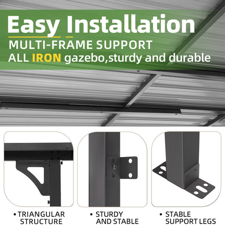 Patioslife Haven Gazebo da Giardino a Tetto Rigido Montato a Parete in Alluminio, Pergola Resistente per Giardino, Cortile o Terrazza, Tetto per Esterni