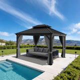 Patioslife Luxury Haven Pergola da Giardino in Alluminio con Tetto Doppio Ventilato, Colonne 120×120 mm, Grondaie e Tende – Ideale per Cortile e Giardino