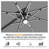 Patioslife Aegis Premium Ombrellone a Braccio con Luci LED a Striscia su Tutte le Stecche, Stecche in Fibra di Vetro, Palo in Alluminio Verniciato a Polvere e Copertura Protettiva – Ombrellone da Giardino e Patio di Lusso per Esterni