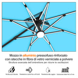 Patioslife Aegis Premium Ombrellone a Braccio con Luci LED a Striscia su Tutte le Stecche, Stecche in Fibra di Vetro, Palo in Alluminio Verniciato a Polvere e Copertura Protettiva – Ombrellone da Giardino e Patio di Lusso per Esterni