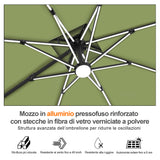 Patioslife Aegis Premium Ombrellone a Braccio con Luci LED a Striscia su Tutte le Stecche, Stecche in Fibra di Vetro, Palo in Alluminio Verniciato a Polvere e Copertura Protettiva – Ombrellone da Giardino e Patio di Lusso per Esterni