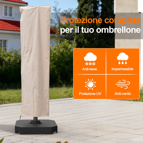 Patioslife Aegis Copertura Ombrellone – Protezione tutto l’anno con zip e cordino, tessuto Oxford 600D, impermeabile e resistente ai raggi UV, protegge da ruggine e scolorimento, per giardino e terrazzo