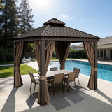 Patioslife Luxury Haven Pergola da Giardino in Alluminio con Tetto Doppio Ventilato, Colonne 120×120 mm, Grondaie e Tende – Ideale per Cortile e Giardino