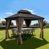 Patioslife Luxury Haven Pergola da Giardino in Alluminio con Tetto Doppio Ventilato, Colonne 120×120 mm, Grondaie e Tende – Ideale per Cortile e Giardino