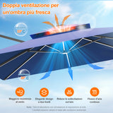 Patioslife Aegis premium – Ombrellone a braccio con luci LED su tutte le stecche, stecche in fibra di vetro e palo in alluminio verniciato
