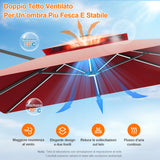 Patioslife Aegis Premium Ombrellone a Braccio con Luci LED a Striscia su Tutte le Stecche, Stecche in Fibra di Vetro, Palo in Alluminio Verniciato a Polvere e Copertura Protettiva – Ombrellone da Giardino e Patio di Lusso per Esterni