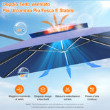 Patioslife Aegis Premium Ombrellone a Braccio con Luci LED a Striscia su Tutte le Stecche, Stecche in Fibra di Vetro, Palo in Alluminio Verniciato a Polvere e Copertura Protettiva – Ombrellone da Giardino e Patio di Lusso per Esterni