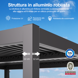 Patioslife Atlantic™ Pergola in Alluminio con Tetto Regolabile e Luci LED Ambientali, Pergola Autoportante per Giardino, Patio, Terrazza e Piscina – Soluzione Esterno per Relax e Comfort