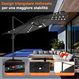 Patioslife Aegis Pro Ombrellone a Braccio con Luci LED, Struttura in Alluminio Rinforzato e Verniciato a Polvere — Ombrellone da Giardino e Patio per Esterni