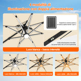 Patioslife Aegis Premium Ombrellone a Braccio con Luci LED a Striscia su Tutte le Stecche, Stecche in Fibra di Vetro, Palo in Alluminio Verniciato a Polvere e Copertura Protettiva – Ombrellone da Giardino e Patio di Lusso per Esterni