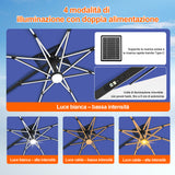 Patioslife Aegis Premium Ombrellone a Braccio con Luci LED a Striscia su Tutte le Stecche, Stecche in Fibra di Vetro, Palo in Alluminio Verniciato a Polvere e Copertura Protettiva – Ombrellone da Giardino e Patio di Lusso per Esterni