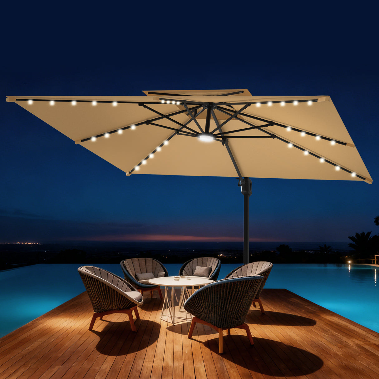 Patioslife Aegis Pro Ombrellone a Braccio con Luci LED, Struttura in Alluminio Rinforzato e Verniciato a Polvere — Ombrellone da Giardino e Patio per Esterni
