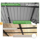 Patioslife Haven Gazebo da Giardino a Tetto Rigido Montato a Parete in Alluminio, Pergola Resistente per Giardino, Cortile o Terrazza, Tetto per Esterni