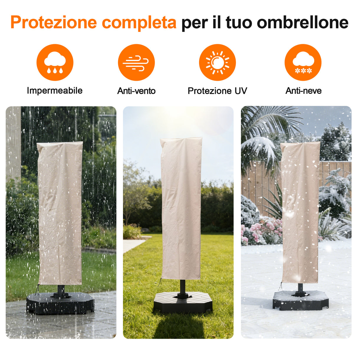 Patioslife Aegis – Copertura per Ombrellone a Braccio Ø 2,7–4 m – Tessuto Oxford 600D, Impermeabile e Anti-UV