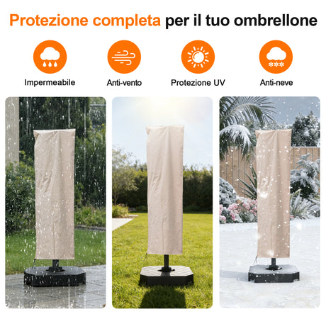 Patioslife Aegis Copertura Ombrellone – Protezione tutto l’anno con zip e cordino, tessuto Oxford 600D, impermeabile e resistente ai raggi UV, protegge da ruggine e scolorimento, per giardino e terrazzo