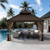 Patioslife Luxury Haven Pergola da Giardino in Alluminio con Tetto Doppio Ventilato, Colonne 120×120 mm, Grondaie e Tende – Ideale per Cortile e Giardino