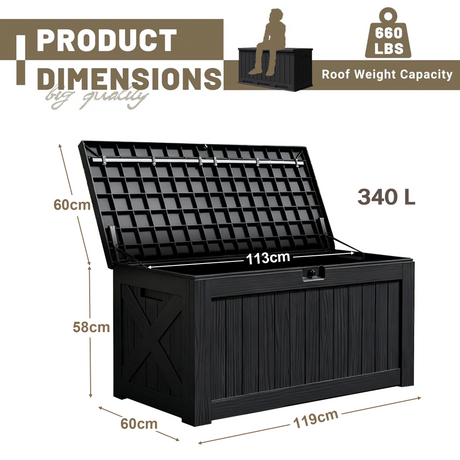 Scatola da Esterno in Resina, Grande Contenitore Impermeabile per Arredamento da Patio, Attrezzi da Giardino e Accessori per Piscina, Bloccabile, Resistente ai UV