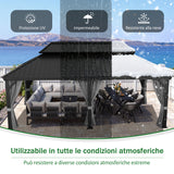 Patioslife Luxury Haven Gazebo da Giardino in Alluminio con Tetto Doppio Ventilato, Grondaie per il Draining, Colonne da 120×120 mm e Tende – Gazebo da Esterno Popolare per Cortile e Giardino