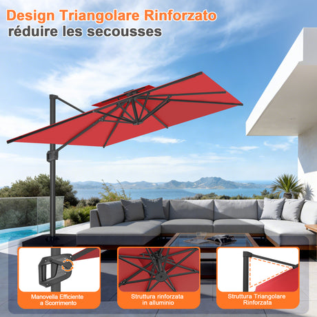 Patioslife Aegis Pro™ Ombrellone a Braccio con Base Incrociata, Struttura Robusta e Palo in Alluminio Verniciato a Polvere – Ombrellone da Giardino e Patio per Esterni