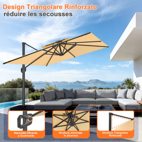 Patioslife Aegis Pro™ Ombrellone a Braccio con Base Incrociata, Struttura Robusta e Palo in Alluminio Verniciato a Polvere – Ombrellone da Giardino e Patio per Esterni