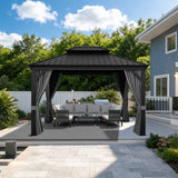 Patioslife Luxury Haven Pergola da Giardino in Alluminio con Tetto Doppio Ventilato, Colonne 120×120 mm, Grondaie e Tende – Ideale per Cortile e Giardino