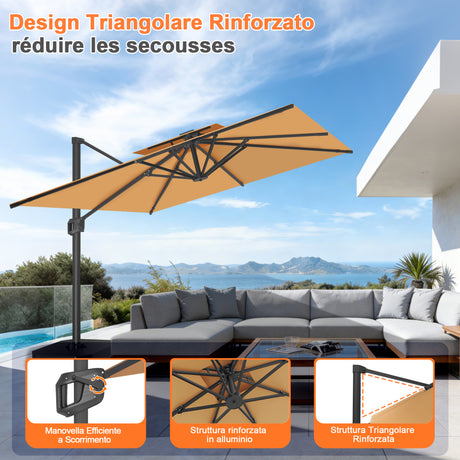 Patioslife Aegis Pro™ Ombrellone a Braccio con Base Incrociata, Struttura Robusta e Palo in Alluminio Verniciato a Polvere – Ombrellone da Giardino e Patio per Esterni