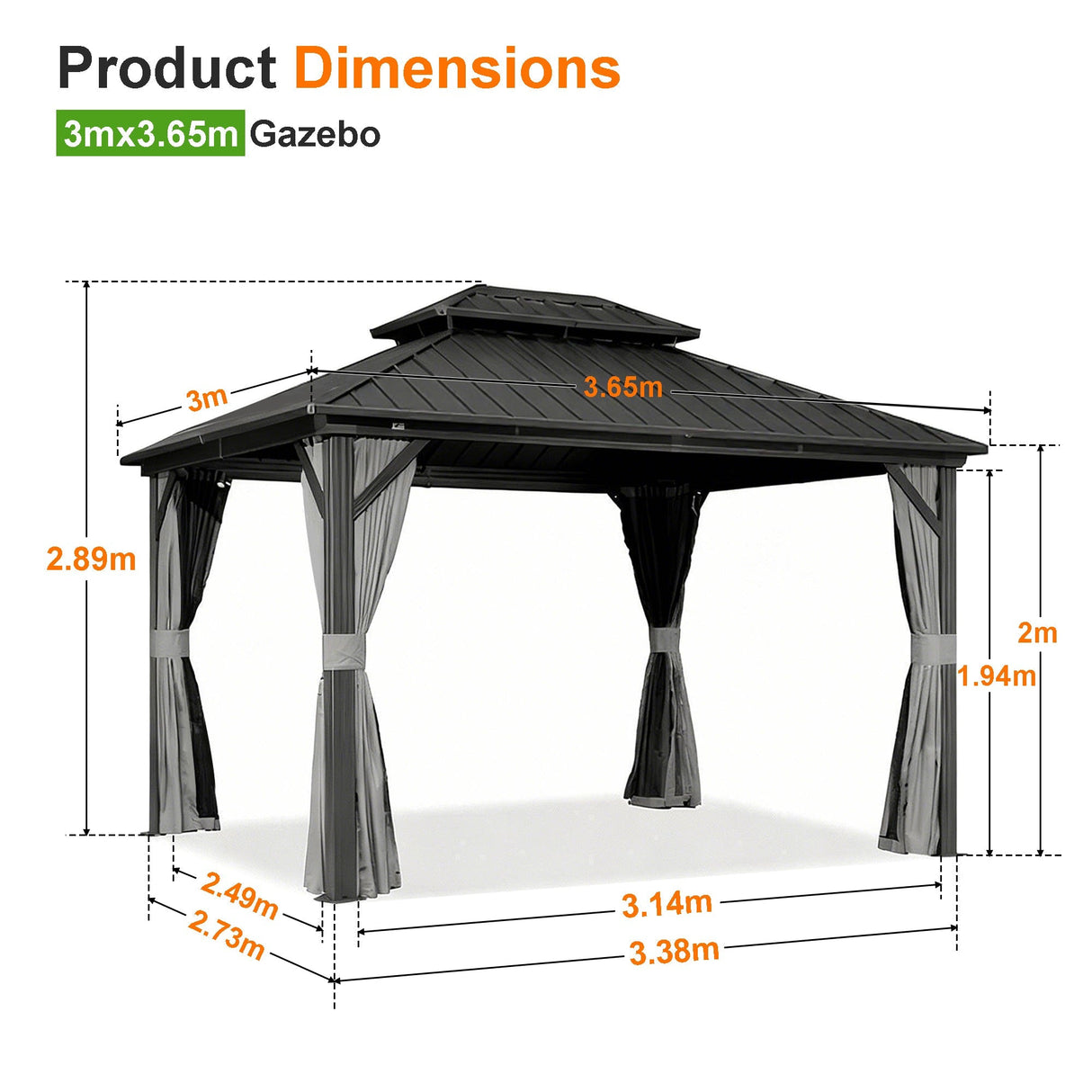 Patioslife Luxury Haven Gazebo da Giardino in Alluminio con Tetto Doppio Ventilato, Grondaie per il Draining, Colonne da 120×120 mm e Tende – Gazebo da Esterno Popolare per Cortile e Giardino