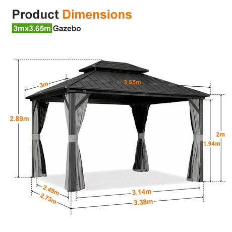 Patioslife Luxury Haven Gazebo da Giardino in Alluminio con Tetto Doppio Ventilato, Grondaie per il Draining, Colonne da 120×120 mm e Tende – Gazebo da Esterno Popolare per Cortile e Giardino